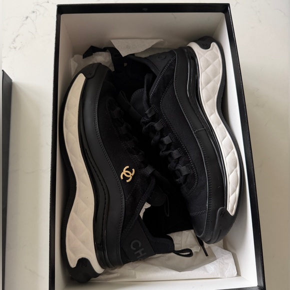 CHANEL Black and White Suede Calfskin Nylon Grosgrain CC